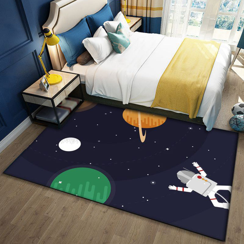 Kids Outer Space Pattern Rug with Spaceship Multicolor Polyester Rug Washable Pet Friendly Non-Slip Area Rug for Child's Bedroom Black Clearhalo 'Area Rug' 'Rug' 1725458