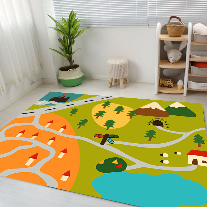 Kids Map Pattern Rug Green Polyester Rug Washable Pet Friendly Non-Slip Area Rug for Child's Bedroom Clearhalo 'Area Rug' 'Rug' 1725462