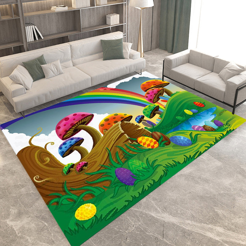 Kids Plant Pattern Rug Green and Blue Polyester Rug Washable Pet Friendly Non-Slip Area Rug for Child's Bedroom Clearhalo 'Area Rug' 'Rug' 1725469