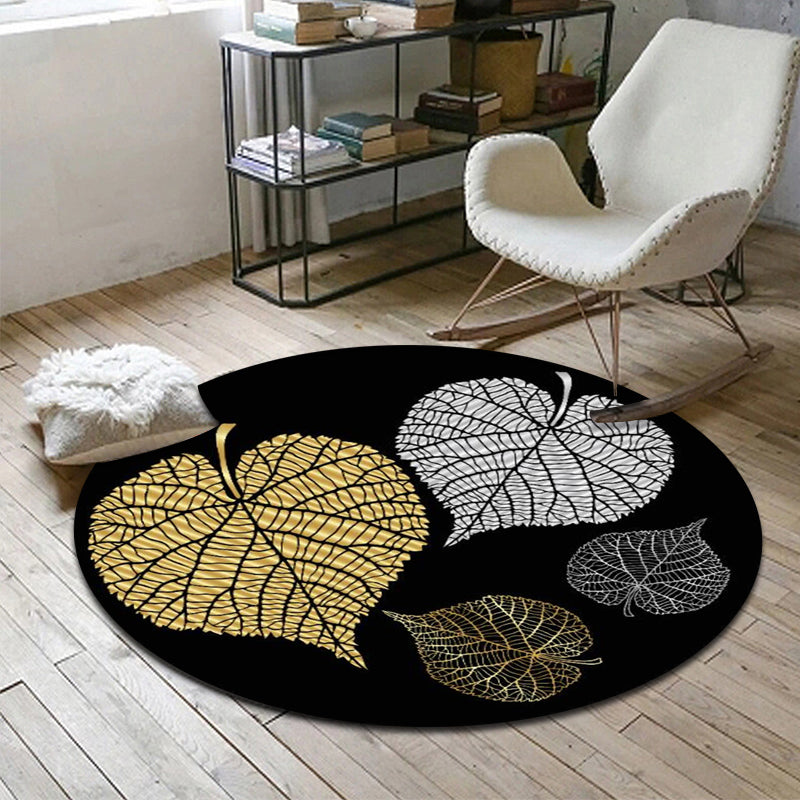 Modern Botanical Pattern Rug with Feather Multicolor Polyester Rug Washable Pet Friendly Non-Slip Area Rug for Living Room Black Clearhalo 'Area Rug' 'Modern' 'Rugs' Rug' 1725532