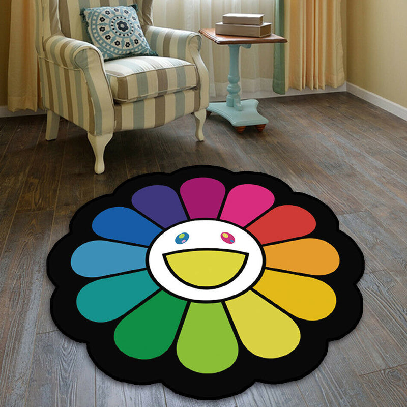 Colorful Flower Pattern Rug Black Multicolor Kids Rug Polyester Pet Friendly Washable Area Rug for Nursery Green Clearhalo 'Area Rug' 'Rug' 1725578