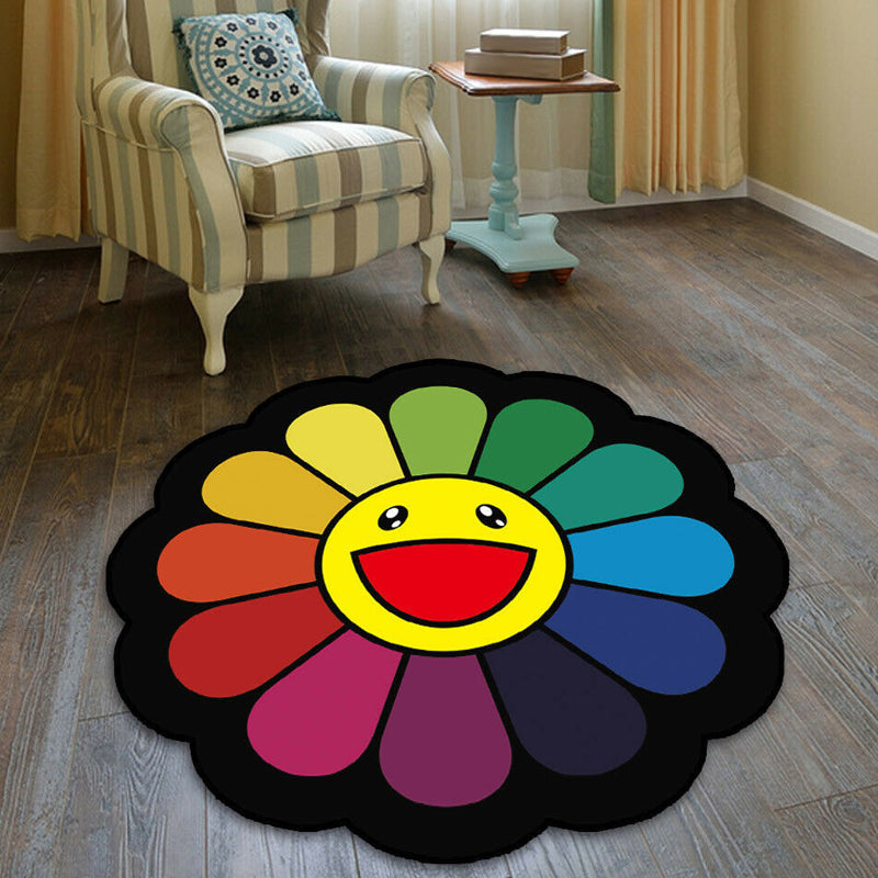 Colorful Flower Pattern Rug Black Multicolor Kids Rug Polyester Pet Friendly Washable Area Rug for Nursery Red Clearhalo 'Area Rug' 'Rug' 1725579