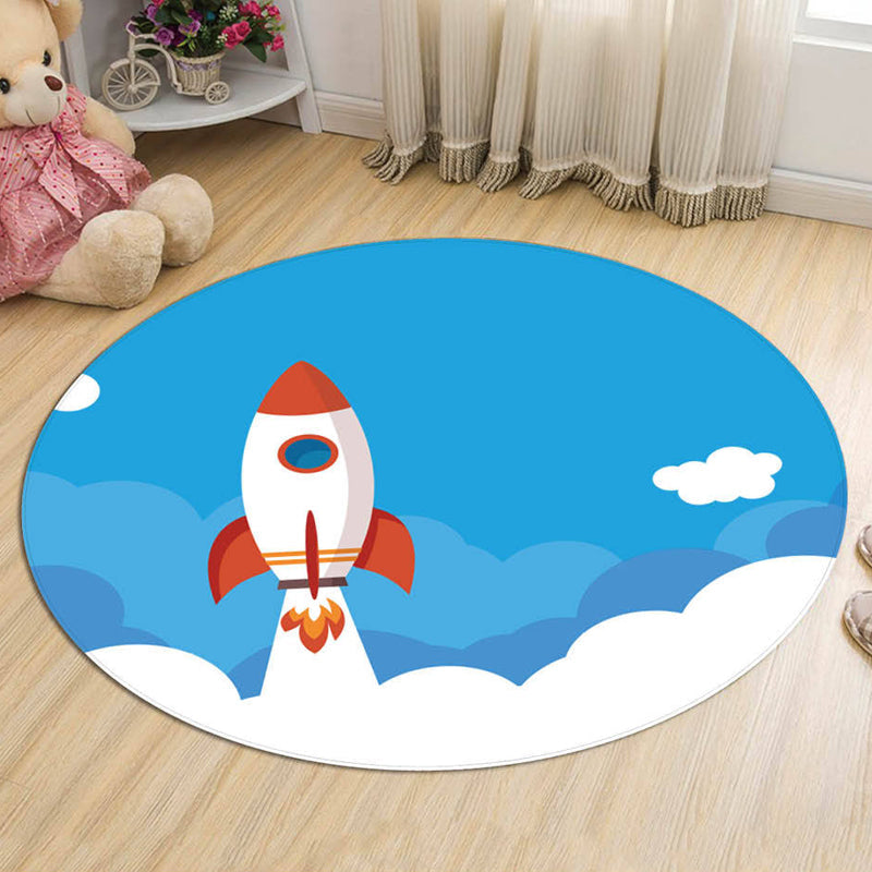 Unique Spaceship Pattern Rug with Planet Black and Red Kids Rug Polyester Washable Pet Friendly Anti-Slip Carpet for Children's Room Sky Blue Clearhalo 'Area Rug' 'Rug' 1725587