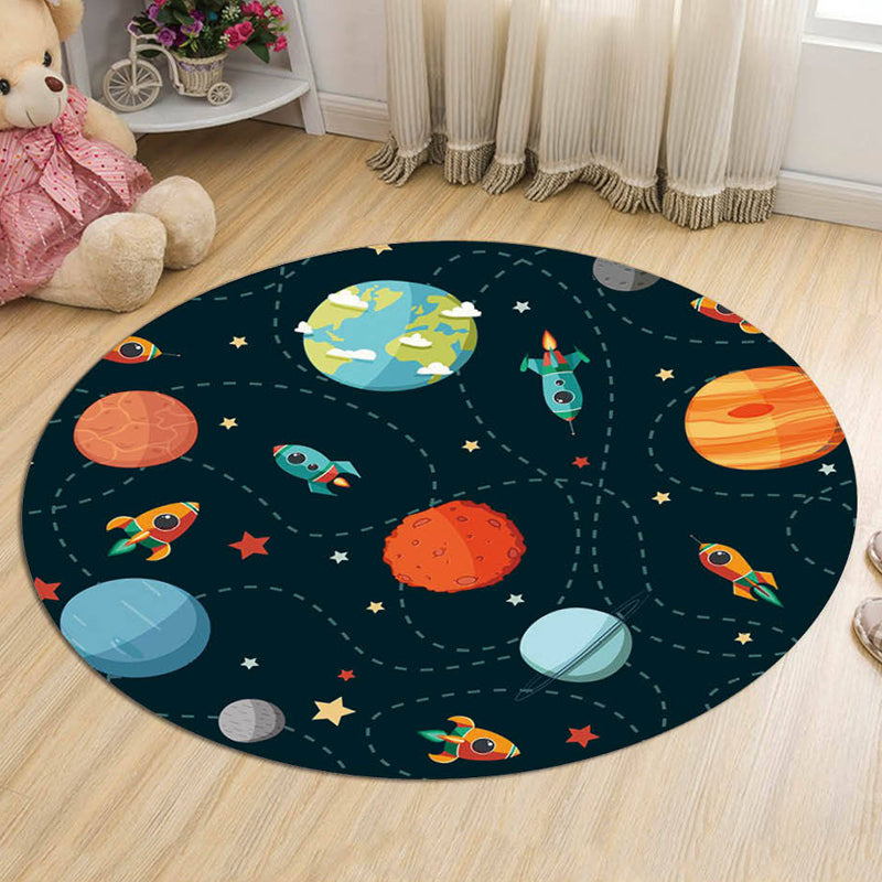 Unique Spaceship Pattern Rug with Planet Black and Red Kids Rug Polyester Washable Pet Friendly Anti-Slip Carpet for Children's Room Black Clearhalo 'Area Rug' 'Rug' 1725588