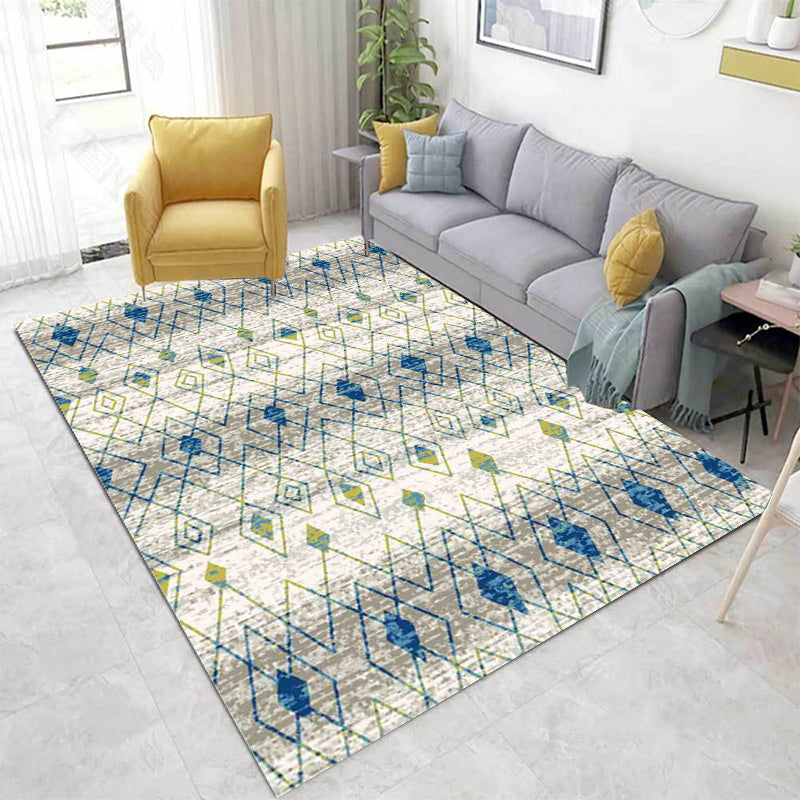 Vintage Tribal Pattern Rug Green and Blue Rug Polyester Washable Pet Friendly Anti-Slip Carpet for Living Room Grey 5'3