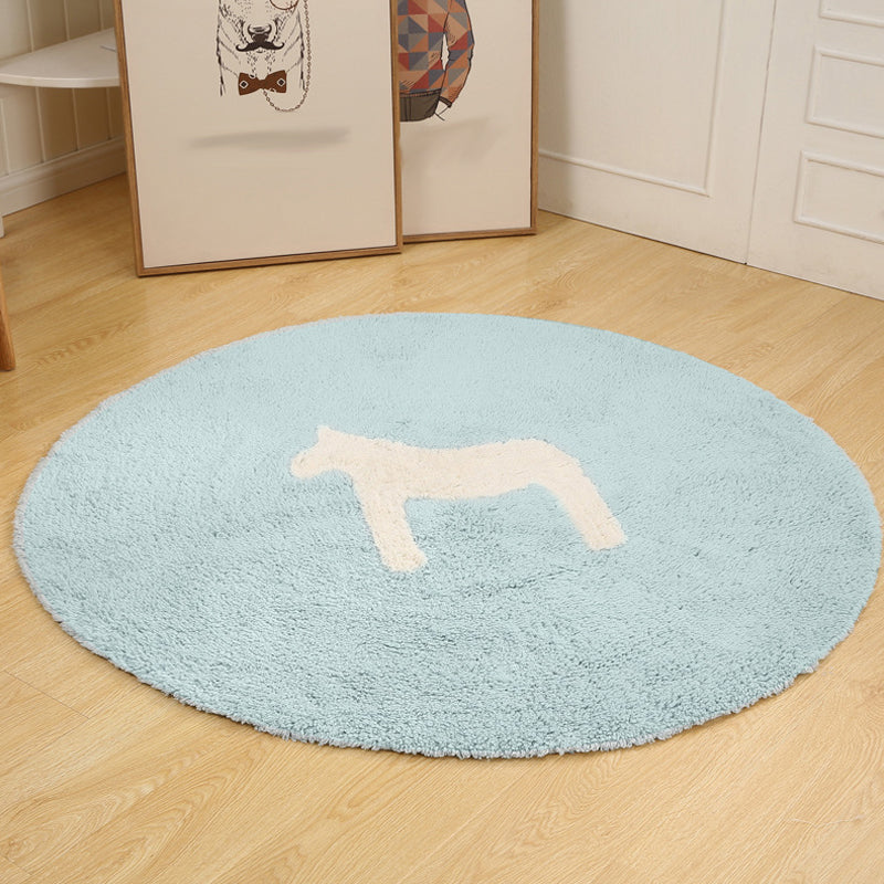 Kids Horse Pattern Rug Blue and Khaki Cotton Rug Washable Pet Friendly Non-Slip Area Rug for Child's Bedroom Clearhalo 'Area Rug' 'Rug' 1725743