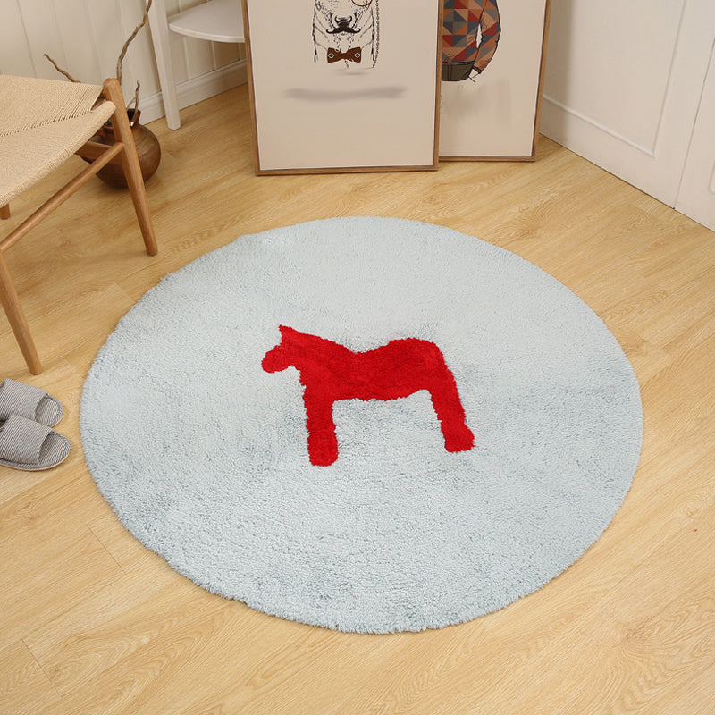 Kids Horse Pattern Rug Blue and Khaki Cotton Rug Washable Pet Friendly Non-Slip Area Rug for Child's Bedroom Sky Blue Clearhalo 'Area Rug' 'Rug' 1725750