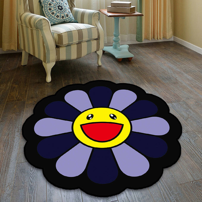 Kids Floral Pattern Rug Pink and Green Polyester Rug Washable Pet Friendly Non-Slip Area Rug for Child's Bedroom Purple Clearhalo 'Area Rug' 'Rug' 1725757