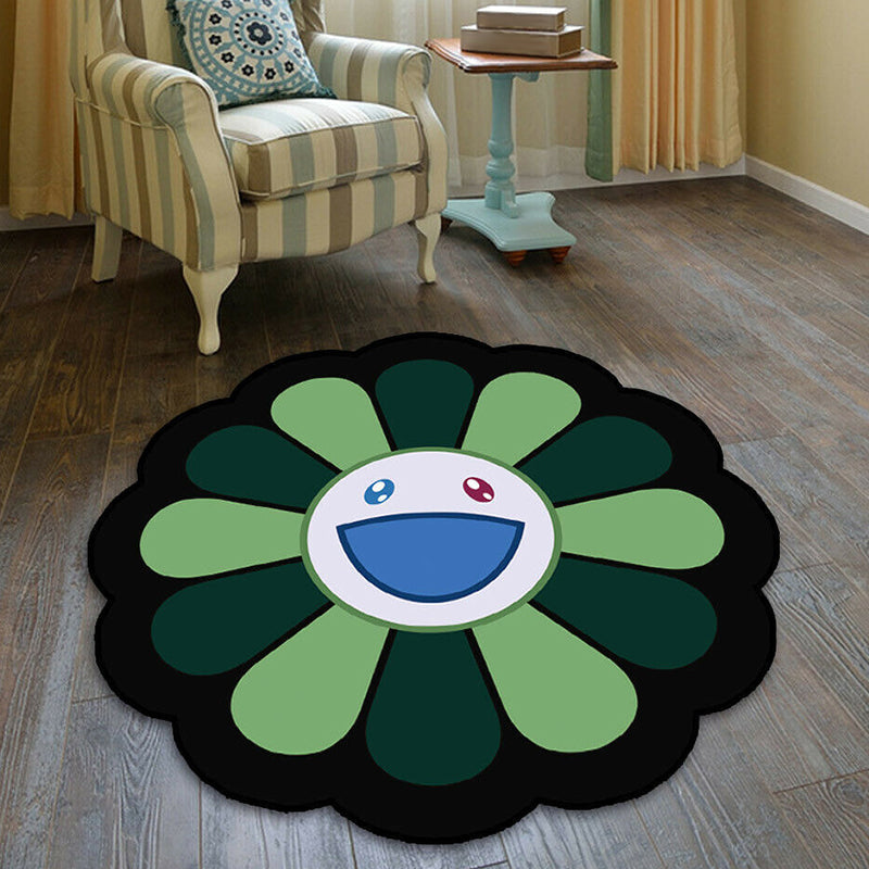 Kids Floral Pattern Rug Pink and Green Polyester Rug Washable Pet Friendly Non-Slip Area Rug for Child's Bedroom Green Clearhalo 'Area Rug' 'Rug' 1725758