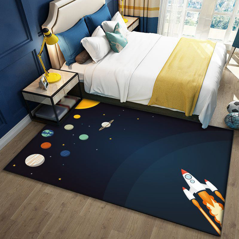 Stylish Outer Space Pattern Rug Blue and Black Kids Rug Polyester Washable Pet Friendly Anti-Slip Carpet for Children's Room Navy Clearhalo 'Area Rug' 'Rug' 1725807