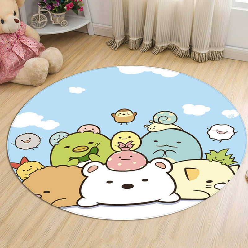 Green and Blue Kids Rug Polyester Cartoon Character Pattern Rug Pet Friendly Washable Anti-Slip Backing Carpet for Decoration Blue Clearhalo 'Area Rug' 'Rug' 1725956