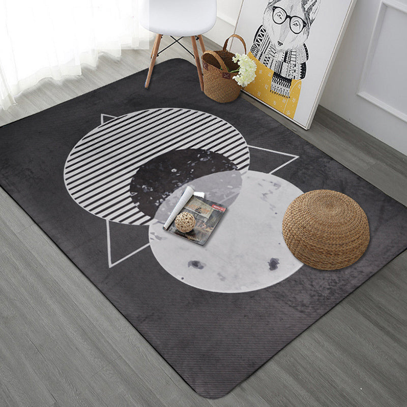 Modern Geometric Pattern Rug with Stripe Grey Multicolor Polyester Rug Washable Pet Friendly Non-Slip Area Rug for Living Room Black Clearhalo 'Area Rug' 'Rug' 1725957