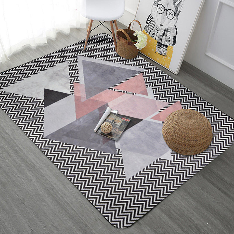 Modern Geometric Pattern Rug with Stripe Grey Multicolor Polyester Rug Washable Pet Friendly Non-Slip Area Rug for Living Room Grey Clearhalo 'Area Rug' 'Rug' 1725965