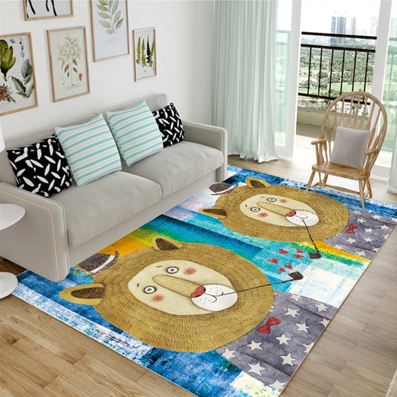 Kids Animal Pattern Rug Black and Blue Acrylic Rug Washable Pet Friendly Non-Slip Area Rug for Child's Bedroom Brown Clearhalo 'Area Rug' 'Rug' 1726007