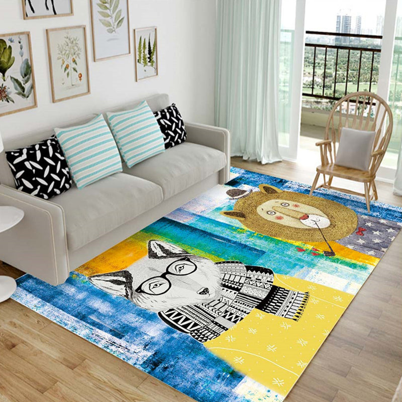 Kids Animal Pattern Rug Black and Blue Acrylic Rug Washable Pet Friendly Non-Slip Area Rug for Child's Bedroom Blue Clearhalo 'Area Rug' 'Rug' 1726012