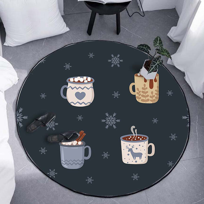 Kids Coffee Pattern Rug Black Polyester Rug Washable Pet Friendly Non-Slip Area Rug for Child's Bedroom Clearhalo 'Area Rug' 'Rug' 1726016