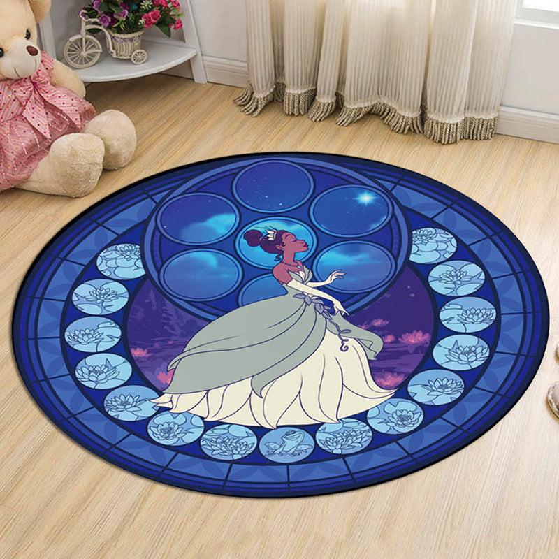 Kids Cartoon Princess Pattern Rug Multicolor Polyester Rug Washable Pet Friendly Non-Slip Area Rug for Child's Bedroom Dark Blue Clearhalo 'Area Rug' 'Rug' 1726023