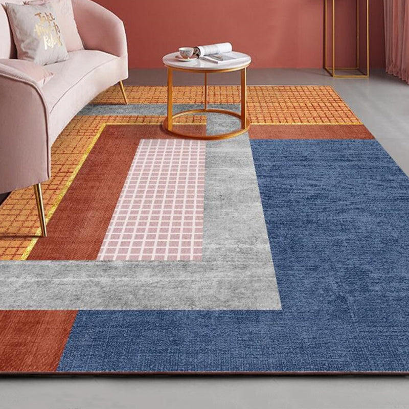 Stylish Colorblock Rug Orange Multicolor Contemporary Rug Polyester Pet Friendly Non-Slip Backing Washable Area Rug for Living Room Blue Clearhalo 'Area Rug' 'Modern' 'Rugs' Rug' 1726083