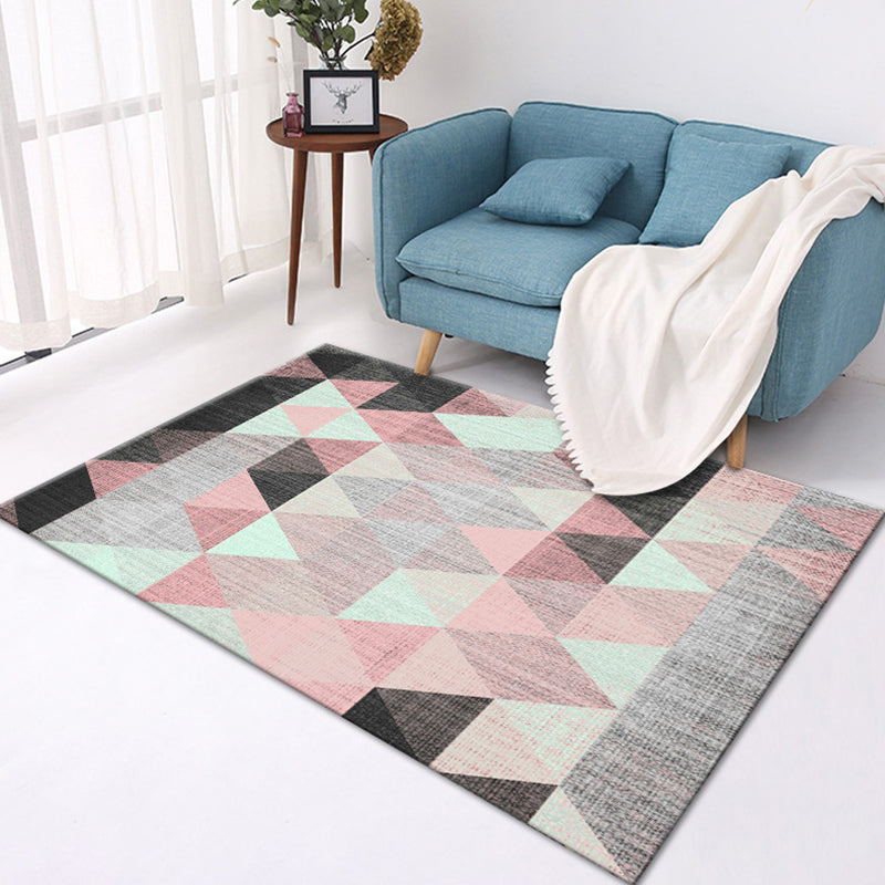 Multicolor Casual Rug Polyester Geometric Pattern Rug Pet Friendly Machine Washable Anti-Slip Backing Carpet for Decoration Pink Clearhalo 'Area Rug' 'Modern' 'Rugs' Rug' 1726179