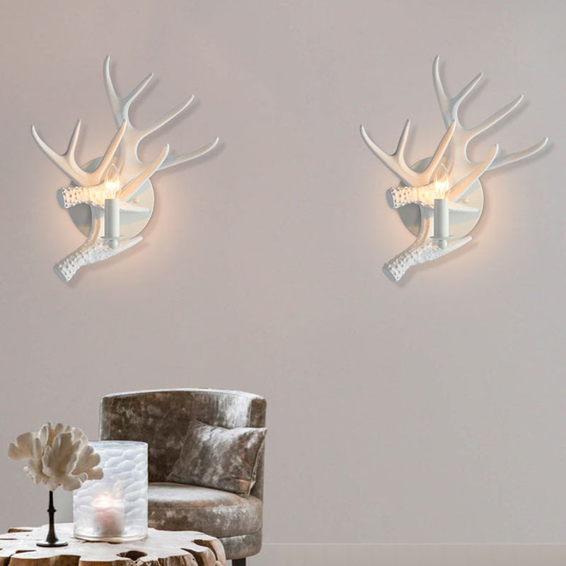 Rustic Style Antlers Wall Lamp Resin Single Bulb Sconce Light in White Finish for Lodge Villa Clearhalo 'Wall Lamps & Sconces' 'Wall Lights' Lighting' 172624