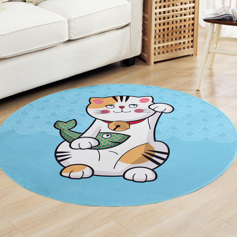 Kids Cat Pattern Rug Blue and Pink Polyester Rug Washable Pet Friendly Non-Slip Area Rug for Child's Bedroom Clearhalo 'Area Rug' 'Rug' 1726287