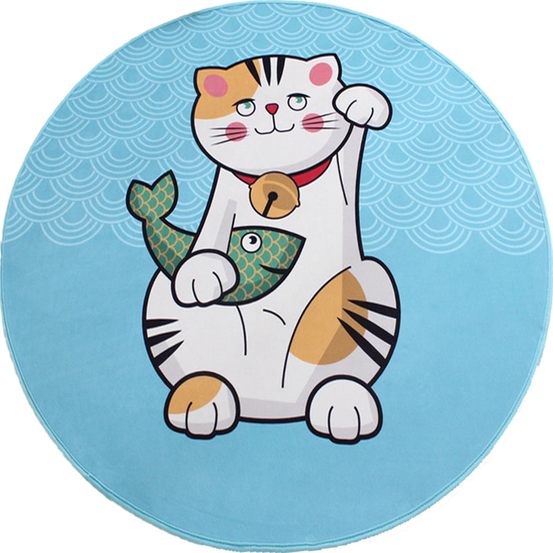 Kids Cat Pattern Rug Blue and Pink Polyester Rug Washable Pet Friendly Non-Slip Area Rug for Child's Bedroom Clearhalo 'Area Rug' 'Rug' 1726288