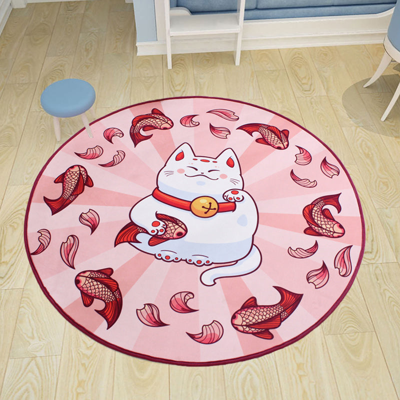 Kids Cat Pattern Rug Blue and Pink Polyester Rug Washable Pet Friendly Non-Slip Area Rug for Child's Bedroom Clearhalo 'Area Rug' 'Rug' 1726297