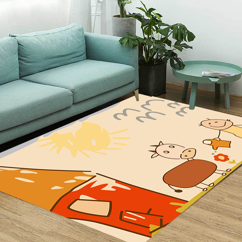 Cute Painting Pattern Rug Orange Kids Rug Polyester Pet Friendly Washable Area Rug for Nursery Clearhalo 'Area Rug' 'Rug' 1726409