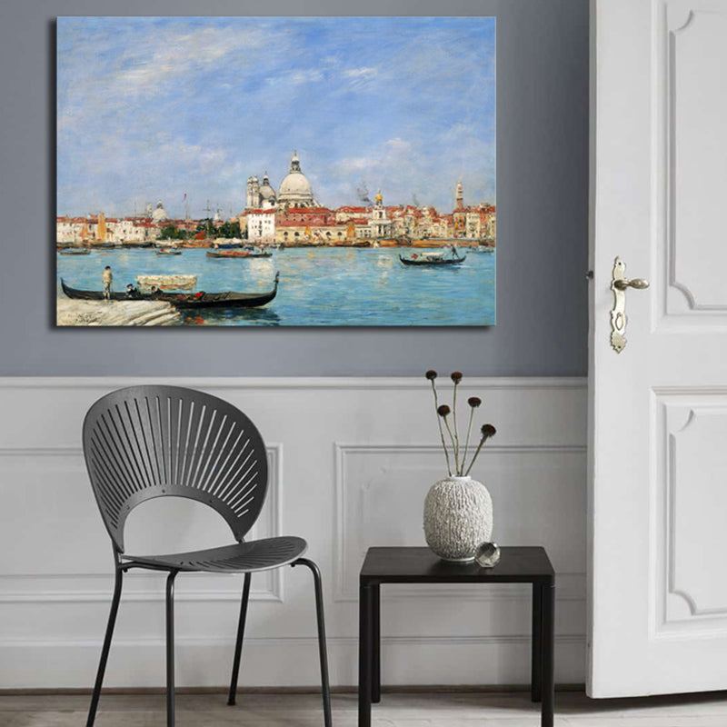 Watery City Scene Art Print Impressionism Style Canvas Textured Painting in Blue Clearhalo 'Arts' 'Canvas Art' 1727067