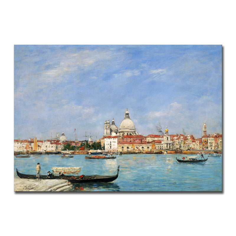 Watery City Scene Art Print Impressionism Style Canvas Textured Painting in Blue Clearhalo 'Arts' 'Canvas Art' 1727068