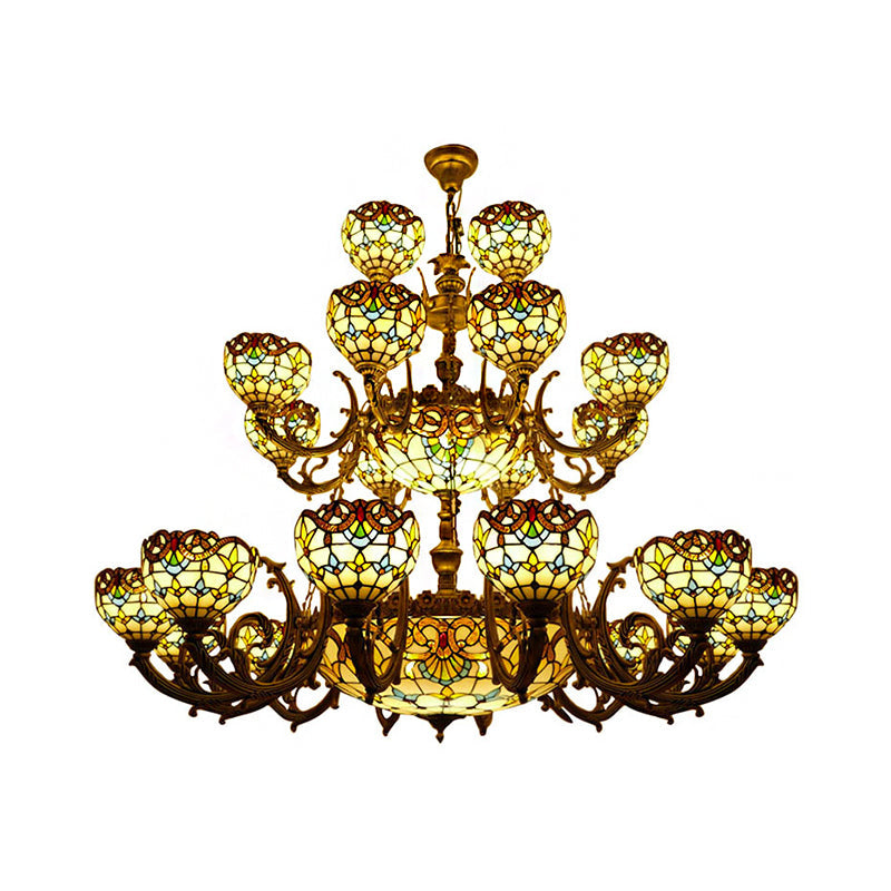 Baroque Style Extra Large Chandeliers 26/13-Light Art Glass Pendant Ceiling Lamp in Brown for Living Room Clearhalo 'Ceiling Lights' 'Chandeliers' 'Close To Ceiling Lights' 'Industrial' 'Middle Century Chandeliers' 'Tiffany Chandeliers' 'Tiffany close to ceiling' 'Tiffany' Lighting' 172831