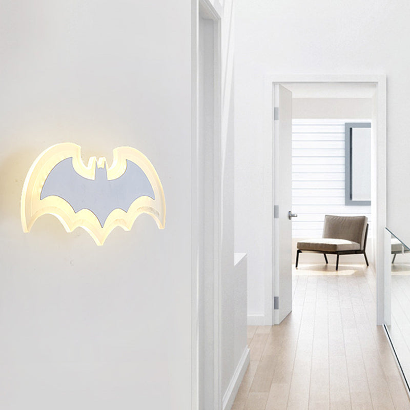 Cool Bat Shaped Wall Light Modern Style Acrylic Metal Wall Lamp in White for Boys Bedroom White Clearhalo 'Wall Lamps & Sconces' 'Wall Lights' Lighting' 172833