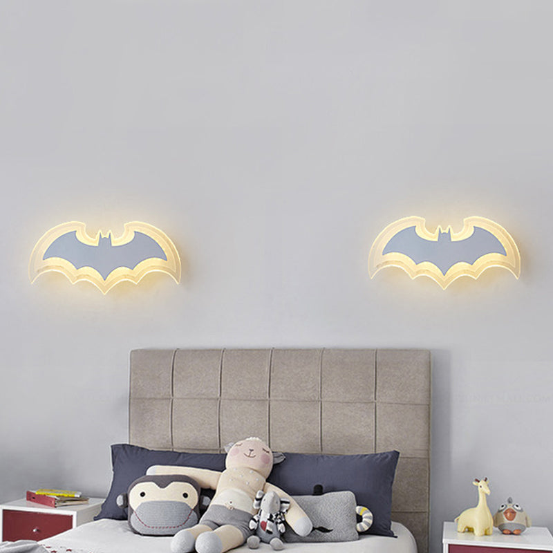 Cool Bat Shaped Wall Light Modern Style Acrylic Metal Wall Lamp in White for Boys Bedroom Clearhalo 'Wall Lamps & Sconces' 'Wall Lights' Lighting' 172836