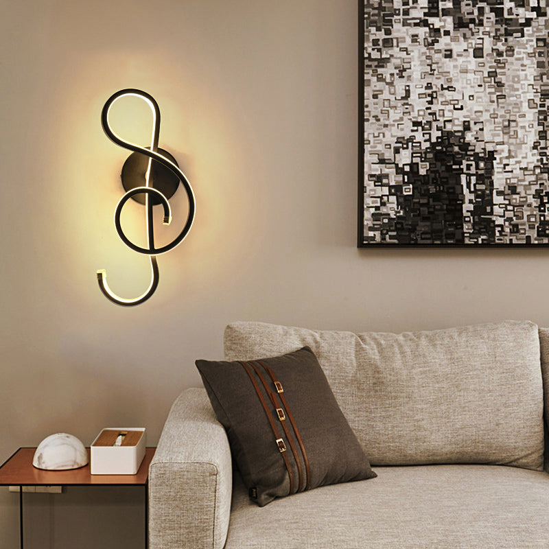 Musical Note Adult Bedroom Sconce Light Metal Modern Creative Black/White Wall Lamp Clearhalo 'Wall Lamps & Sconces' 'Wall Lights' Lighting' 172884