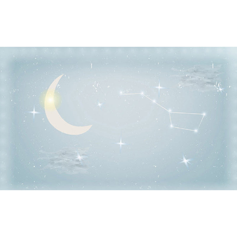 Moon and Stars Mural Decal Kid's Style Non-Woven Textured Wall Covering in Soft Color Clearhalo 'Wall Decor' 'Wall Mural' 1729353