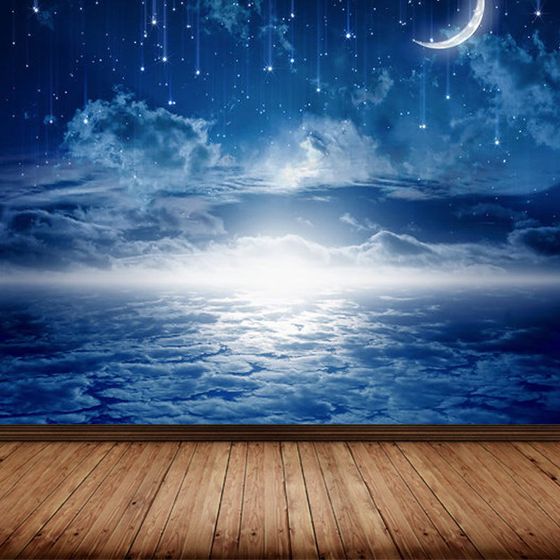 Bright Moon Scene Mural Wallpaper Contemporary Style Non-Woven Material Wall Covering Clearhalo 'Wall Decor' 'Wall Mural' 1729361