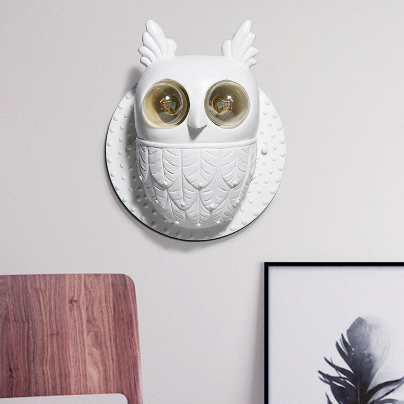 Lovely Owl Shaped Wall Light Two Lights Resin Sconce Light in White for Kindergarten Bedroom White Clearhalo 'Wall Lamps & Sconces' 'Wall Lights' Lighting' 172982