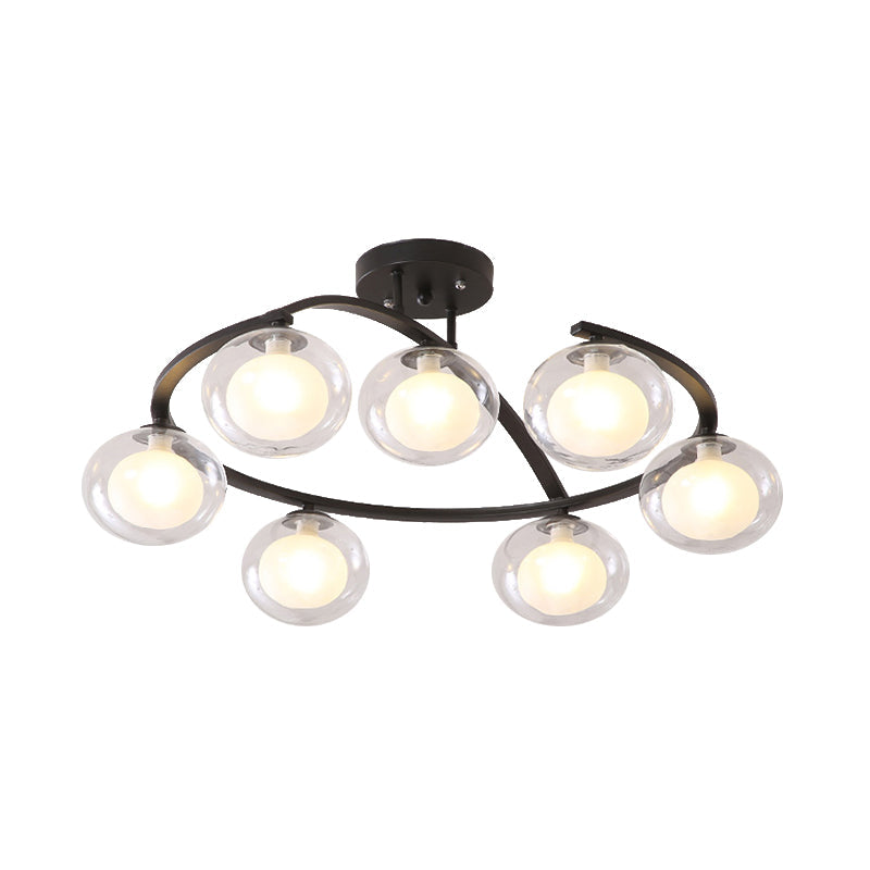 Twist Arm Semi Ceiling Mount Light with Oval Shade Contemporary Metal Ceiling Lamp for Cafe Clearhalo 'Ceiling Lights' 'Close To Ceiling Lights' 'Close to ceiling' 'Glass shade' 'Glass' 'Semi-flushmount' Lighting' 172991