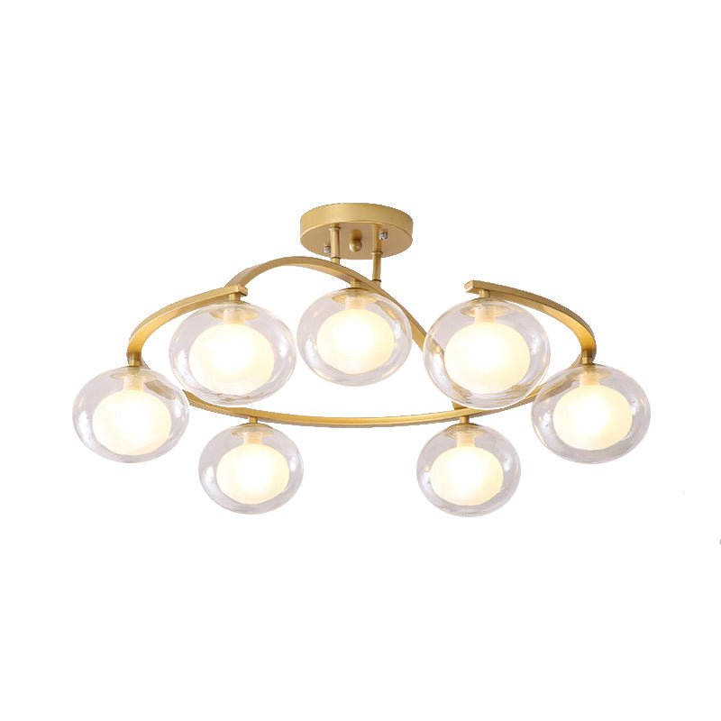 Twist Arm Semi Ceiling Mount Light with Oval Shade Contemporary Metal Ceiling Lamp for Cafe Clearhalo 'Ceiling Lights' 'Close To Ceiling Lights' 'Close to ceiling' 'Glass shade' 'Glass' 'Semi-flushmount' Lighting' 172999