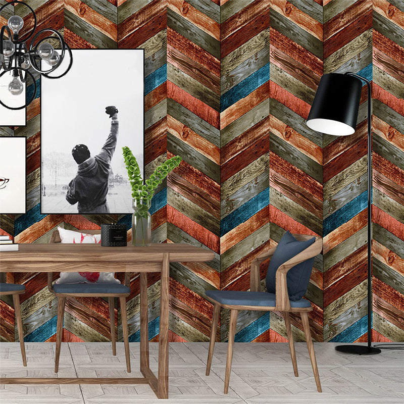 Rust Peel off Wallpaper Roll Brown Herringbone Wood Wall Decor, 19.5' L x 17.5