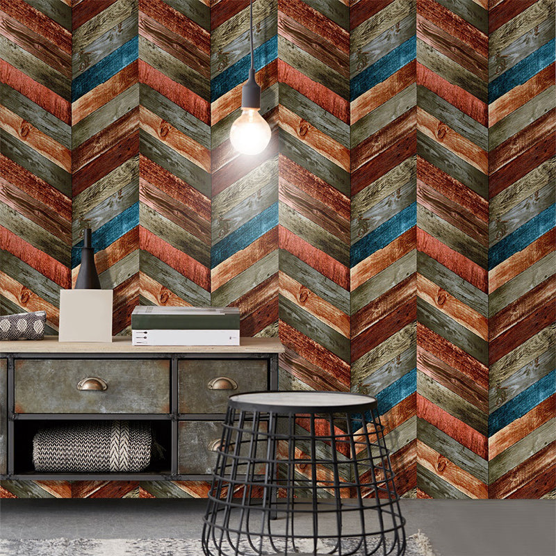 Rust Peel off Wallpaper Roll Brown Herringbone Wood Wall Decor, 19.5' L x 17.5