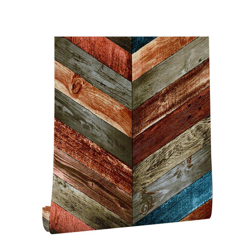 Rust Peel off Wallpaper Roll Brown Herringbone Wood Wall Decor, 19.5' L x 17.5