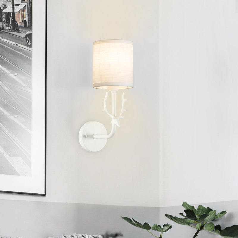 Modern Style Wall Light with Antlers Cylinder Shade 1 Light Metal Sconce Light for Foyer White Clearhalo 'Wall Lamps & Sconces' 'Wall Lights' Lighting' 173072