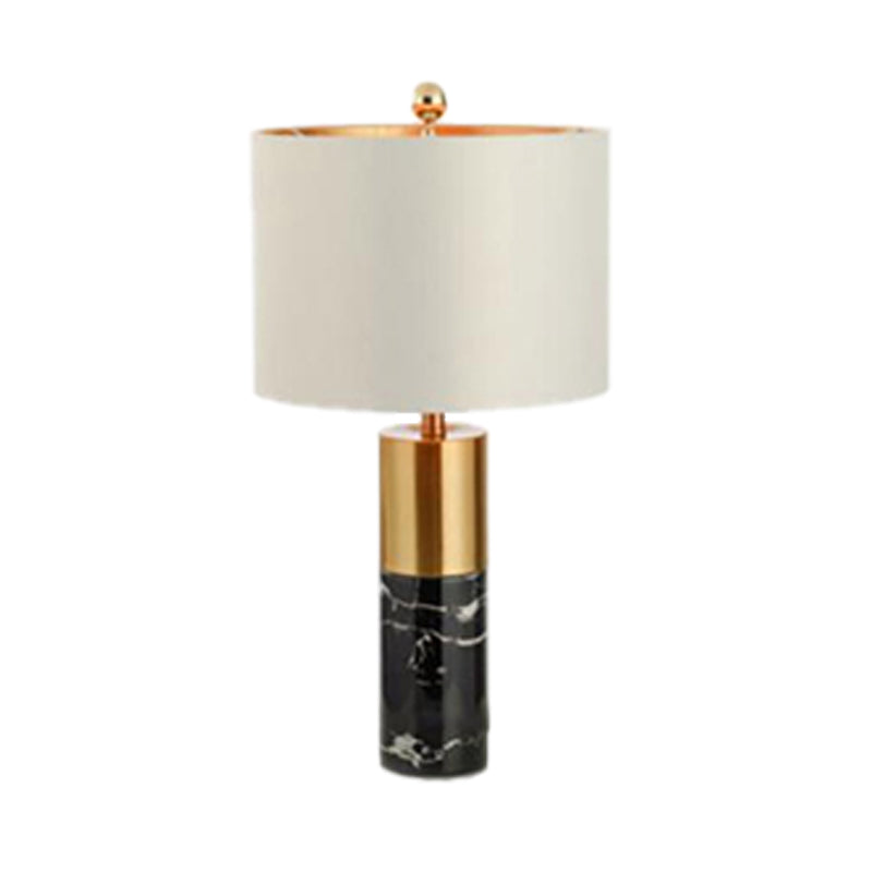 Metal Drum Shade Table Lamp with Marble Base Modern Style 1 Light White Table Lighting for Bedroom Clearhalo 'Lamps' 'Table Lamps' Lighting' 173085