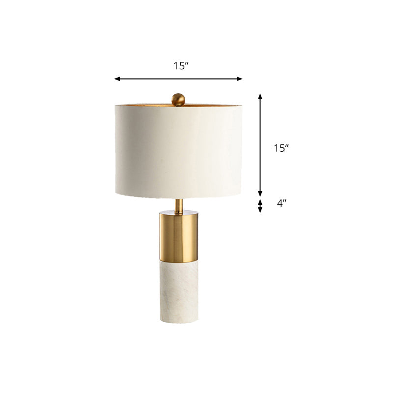 Metal Drum Shade Table Lamp with Marble Base Modern Style 1 Light White Table Lighting for Bedroom Clearhalo 'Lamps' 'Table Lamps' Lighting' 173088