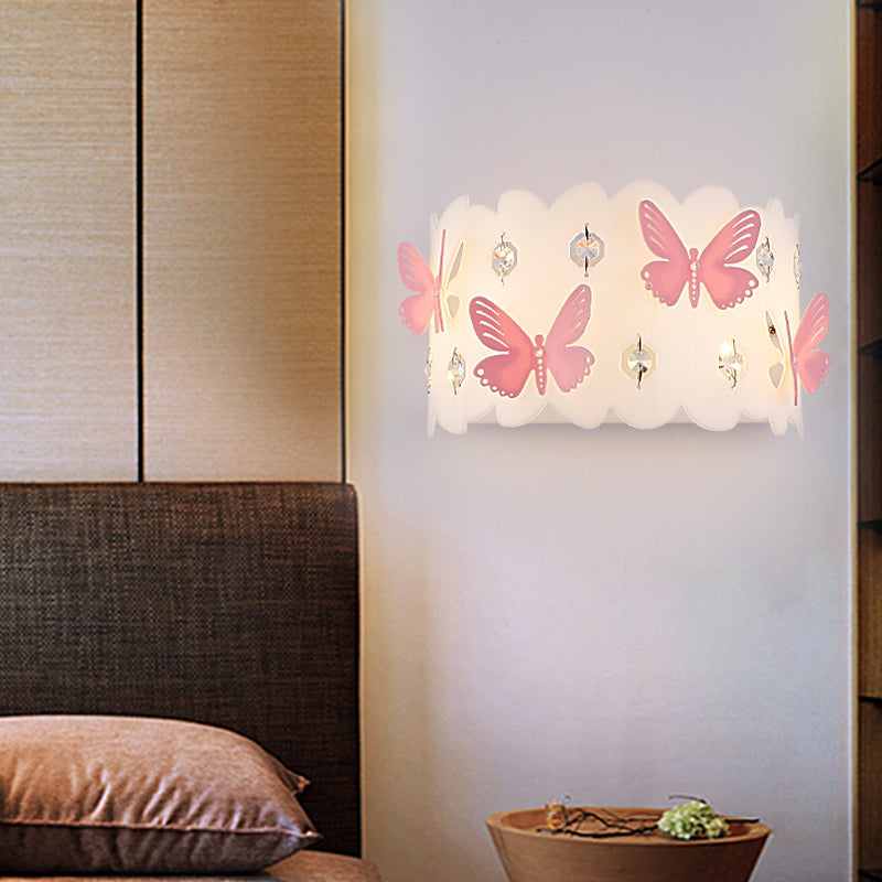 Girls Bedroom Wall Sconce with Etched Pink Butterfly Metal Romantic White Wall Lamp Clearhalo 'Wall Lamps & Sconces' 'Wall Lights' Lighting' 173350