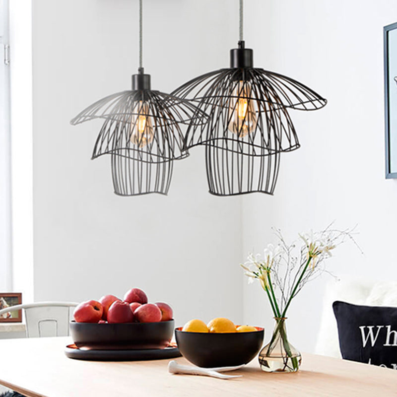 Three-Tiered Steel Cage Ceiling Light Modern Metal 1 Light Foyer Pendant Light Fixture in Black/White/Green Black Clearhalo 'Ceiling Lights' 'Modern Pendants' 'Modern' 'Pendant Lights' 'Pendants' Lighting' 173802