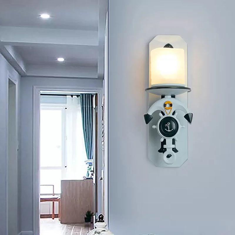 Milk Glass Cylinder Wall Light with Anchor Deco Front Door Antique Style Sconce Light in Blue Clearhalo 'Wall Lamps & Sconces' 'Wall Lights' Lighting' 173833