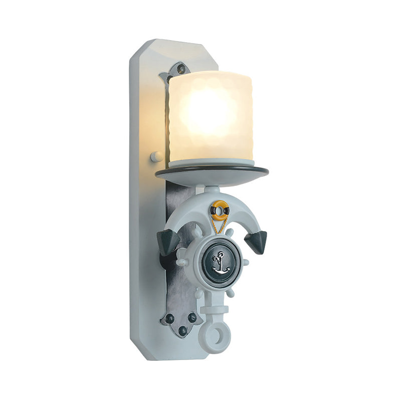 Milk Glass Cylinder Wall Light with Anchor Deco Front Door Antique Style Sconce Light in Blue Clearhalo 'Wall Lamps & Sconces' 'Wall Lights' Lighting' 173834