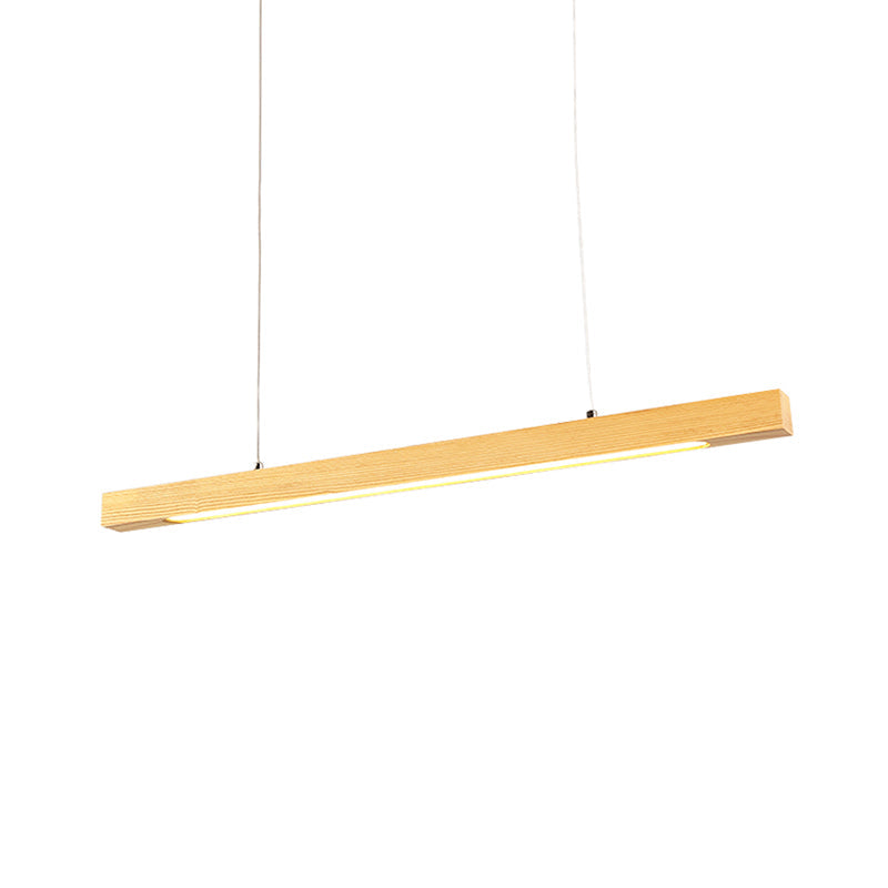 Linear LED Pendant Modern Japanese Style Wood Single Light Beige Ceiling Lamp in Warm/White Light for Dining Room Clearhalo 'Ceiling Lights' 'Pendant Lights' 'Pendants' Lighting' 174108